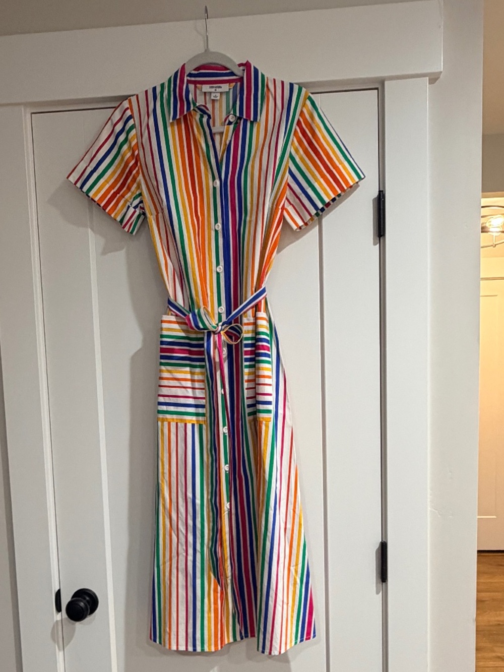 Christopher John Rogers Stripe Midi Shirt Dress with tie waist Women's size 4